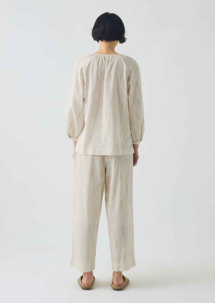 Etched Sprig Print Pyjamas | Ecru/Citrine