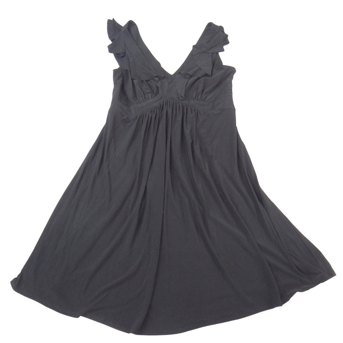 Evan Picone Black Ruffle V Neck Empire Waist Sleeveless Dress Petite 12P0