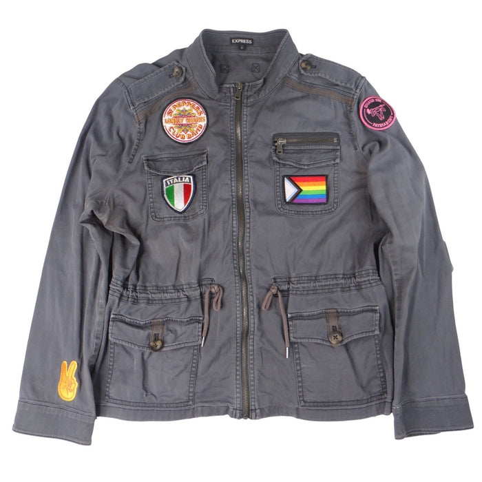 Express Gray Utility Jacket Women's Size L Patches Military Style0