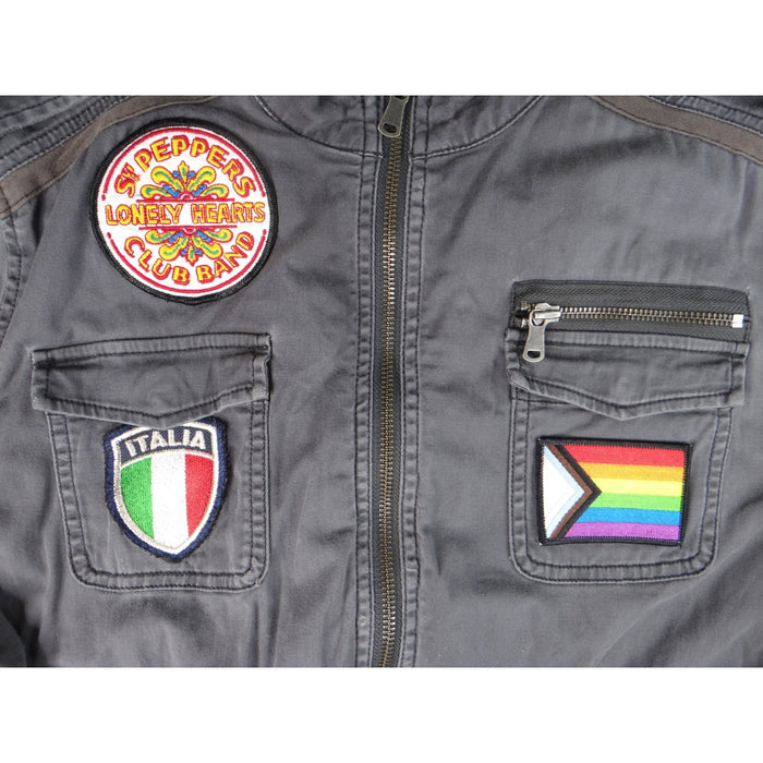 Express Gray Utility Jacket Women's Size L Patches Military Style2