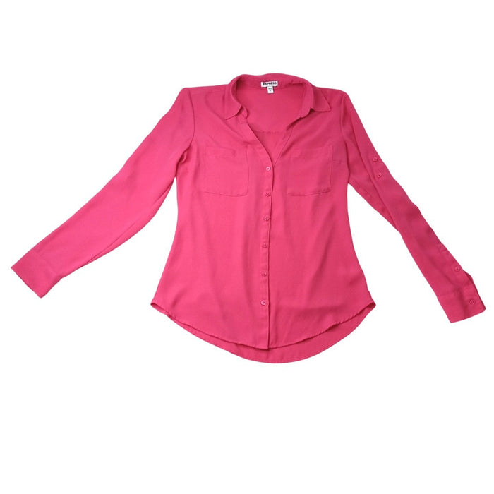 Express Pink Long Sleeve Collared Button Up Shirt Womens Size S0