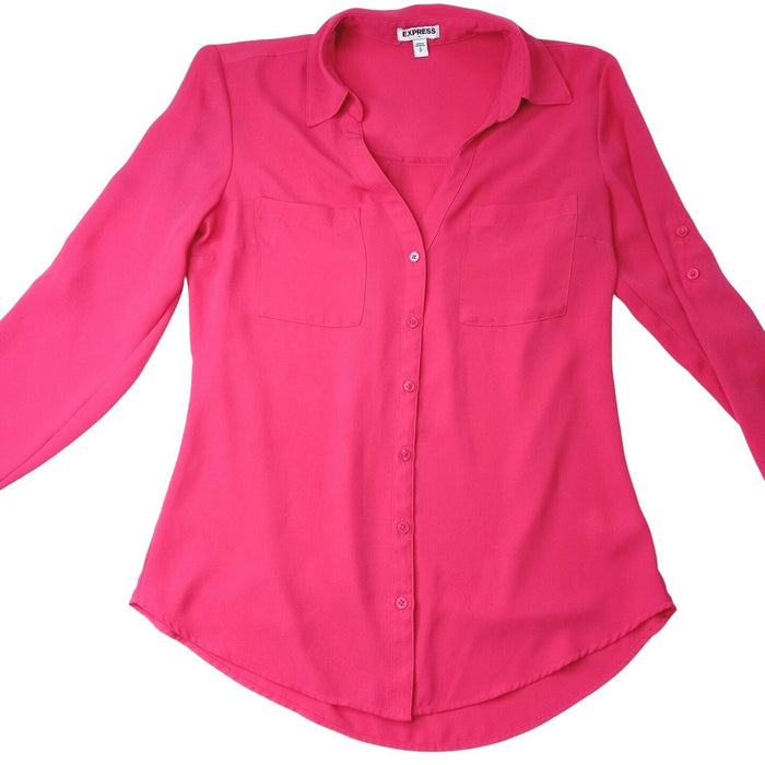 Express Pink Long Sleeve Collared Button Up Shirt Womens Size S1