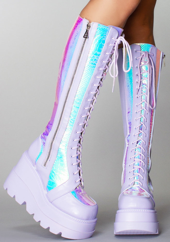 LASR Fairy Kiss Hi Lavender Platform Boots — product view