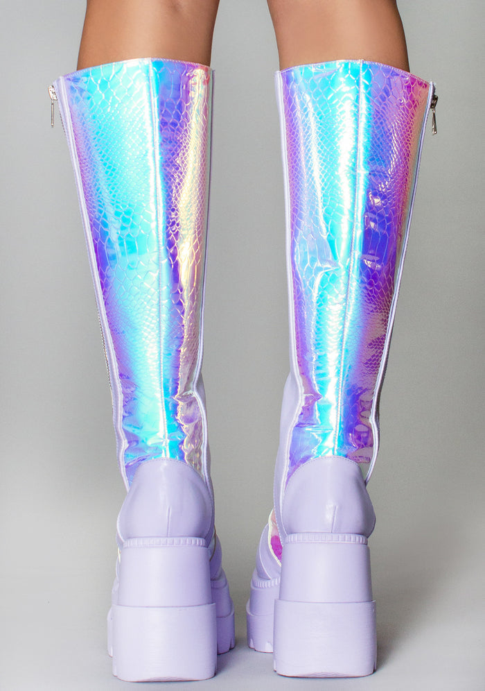 LASR Fairy Kiss Hi Lavender Platform Boots — product view