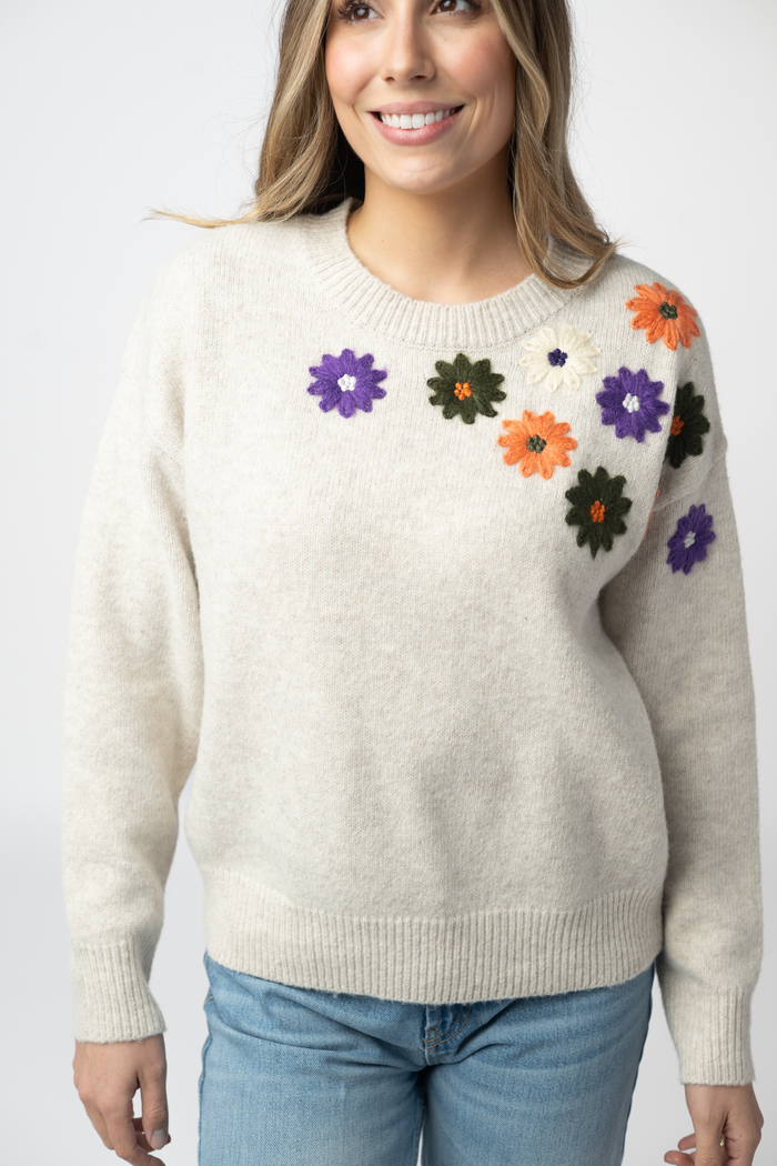 Fall Floral Sweater - Beige
