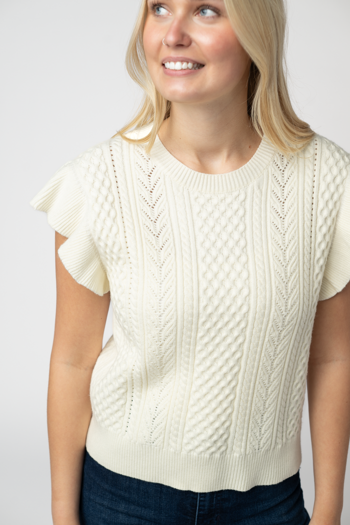 Felicity Flutter Sweater Top - Ivory