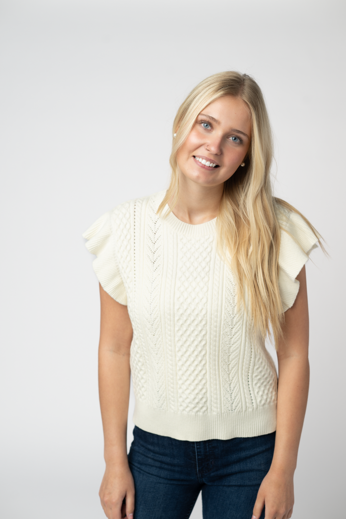 Felicity Flutter Sweater Top - Ivory