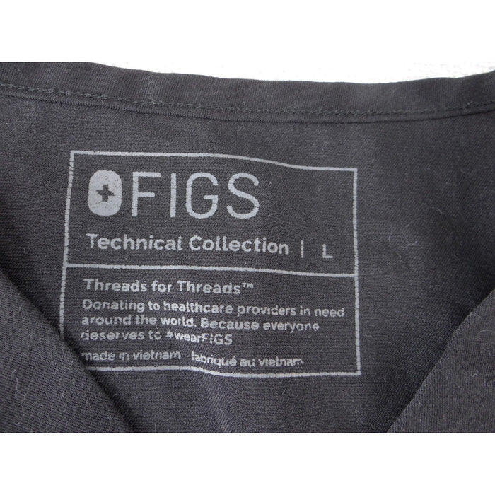 FIGS Technical Collection Black V Neck Short Sleeve Scrub Top Womens Large1