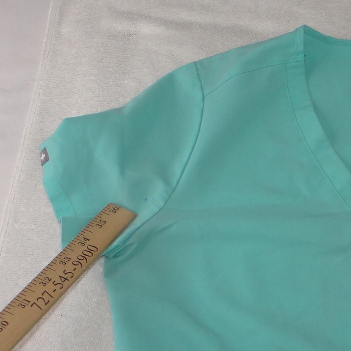 FIGS Technical Collection Women XS V Neck Scrub Top Seafoam Green Short Sleeve6