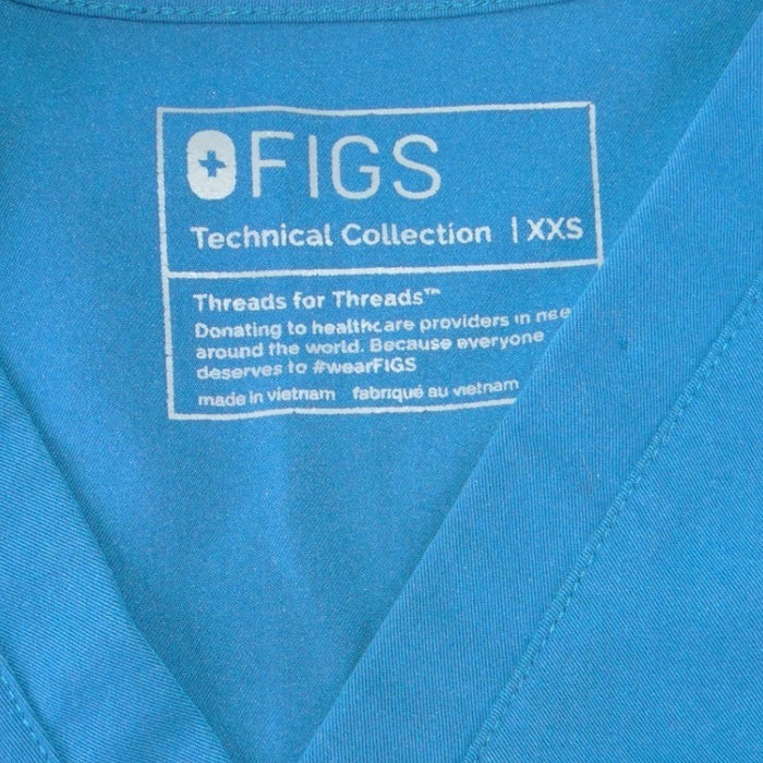 FIGS Technical Collection Womens XXS V Neck Scrub Top Teal Blue Short Sleeve1