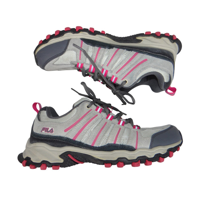 Fila Womens Grey Pink Leather Trail Running Shoes Sneakers 5JM00947 202 8.50