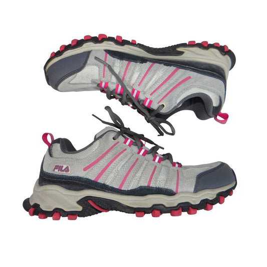 Fila Womens Grey Pink Leather Trail Running Shoes Sneakers 5JM00947 202 8.50