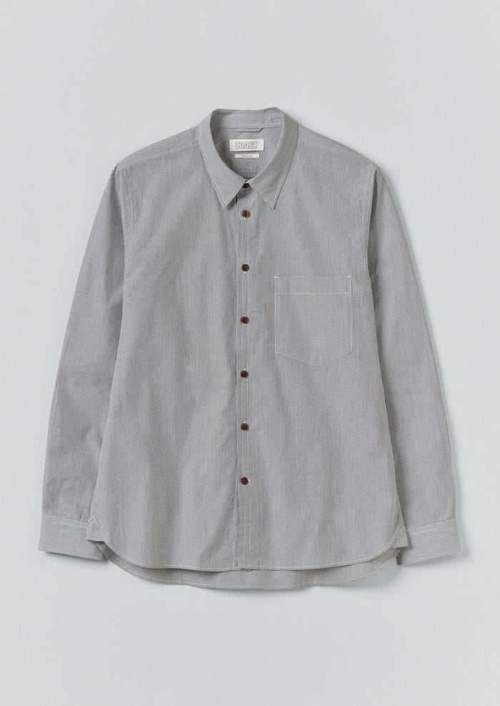 Fine Stripe Cotton Shirt | Ecru/Slate