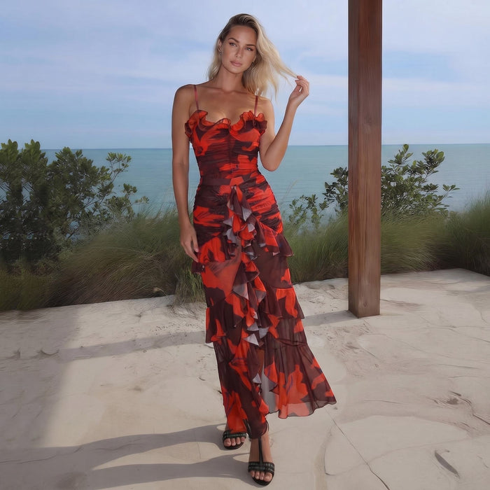 Flaura Swimsuit Ruffle Skirt - Red