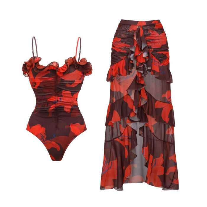 Flaura Tube Swimsuit Set - Red