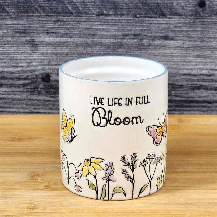 Floral Butterfly Stoneware Candle Vanilla Fig Scented Essential Oils by Blue Sky