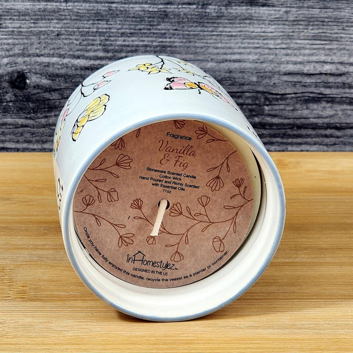 Floral Butterfly Stoneware Candle Vanilla Fig Scented Essential Oils by Blue Sky