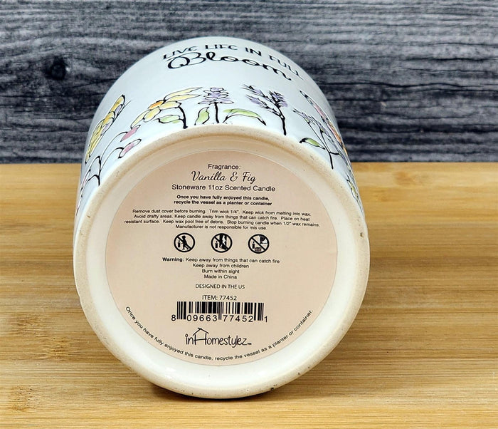 Floral Butterfly Stoneware Candle Vanilla Fig Scented Essential Oils by Blue Sky