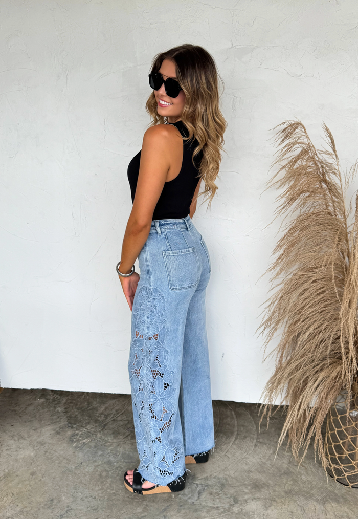 Floral Charm Wide Leg Jeans