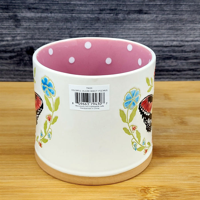 Flower Butterfly Coffee Mug Embossed Pink Ceramic Tea Cup Blue Sky 17oz