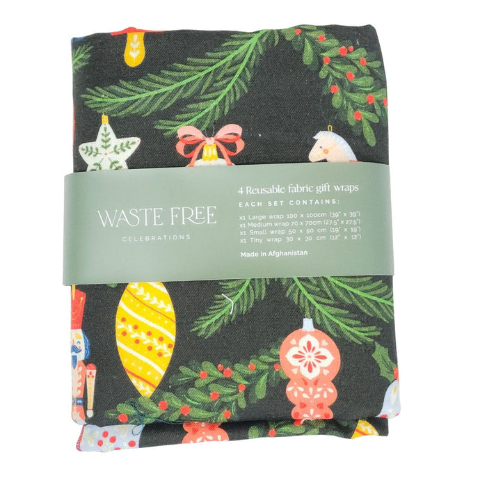 Waste Free Celebrations Folk Julepynt Furoshiki Gift Wraps - Set of 4