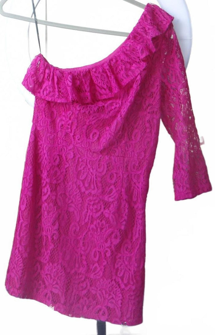 Forever 21 Off Shoulder Lace Dress   Vibrant Pink0