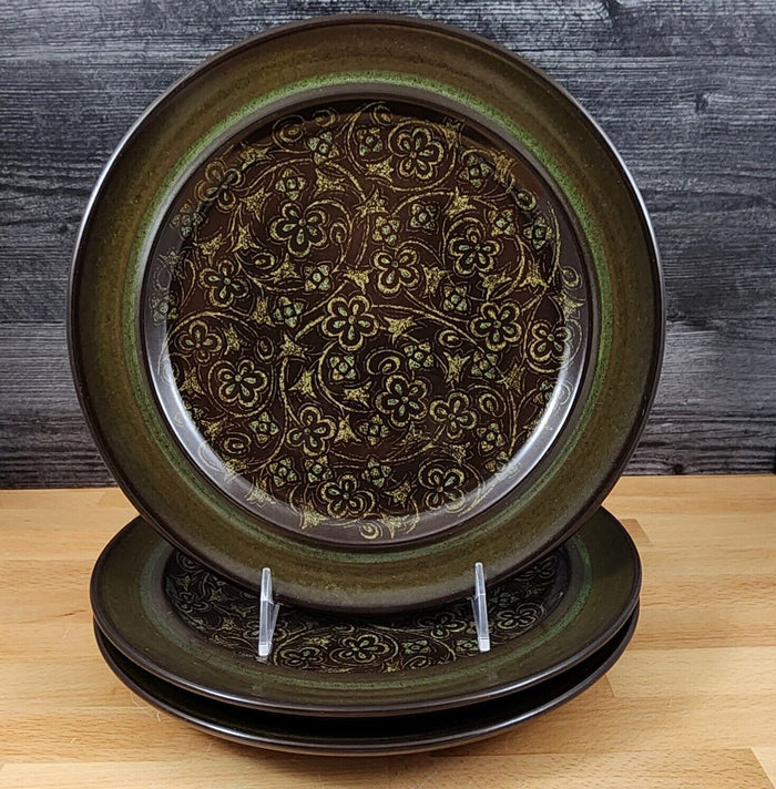Franciscan Madeira Brown 3 Dinner Plate Set 10 1/2" USA TV Stamp Olive Green Vtg