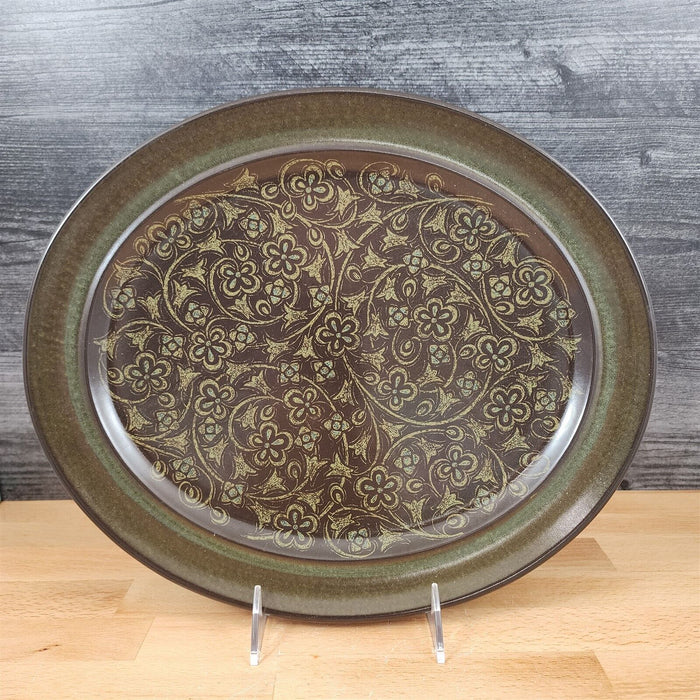 Franciscan Madeira Brown Oval Serving Platter 13.5" Floral Green US TV Stamp Vtg