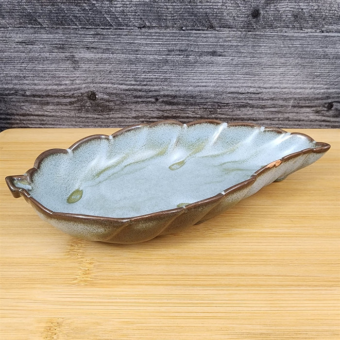 Frankoma Plainsman Woodland Moss Pottery 9" Leaf Dish Bowl Blue Brown Green