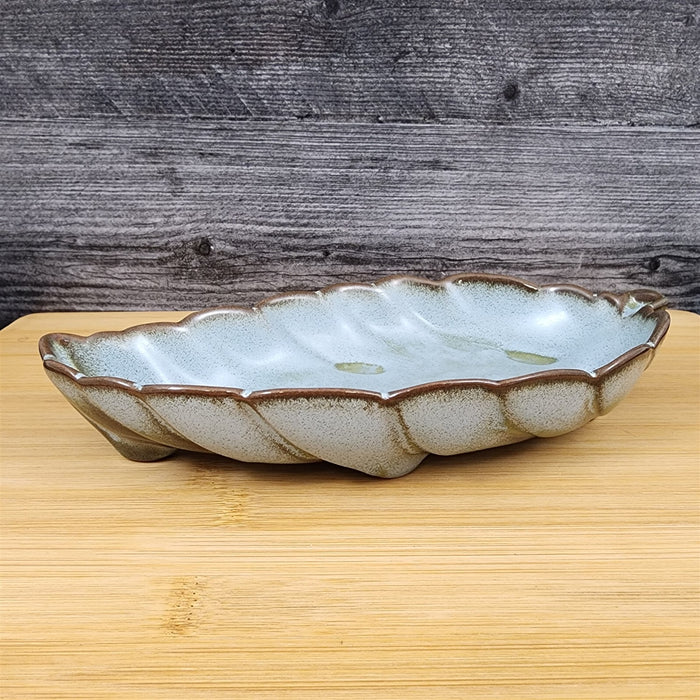 Frankoma Plainsman Woodland Moss Pottery 9" Leaf Dish Bowl Blue Brown Green