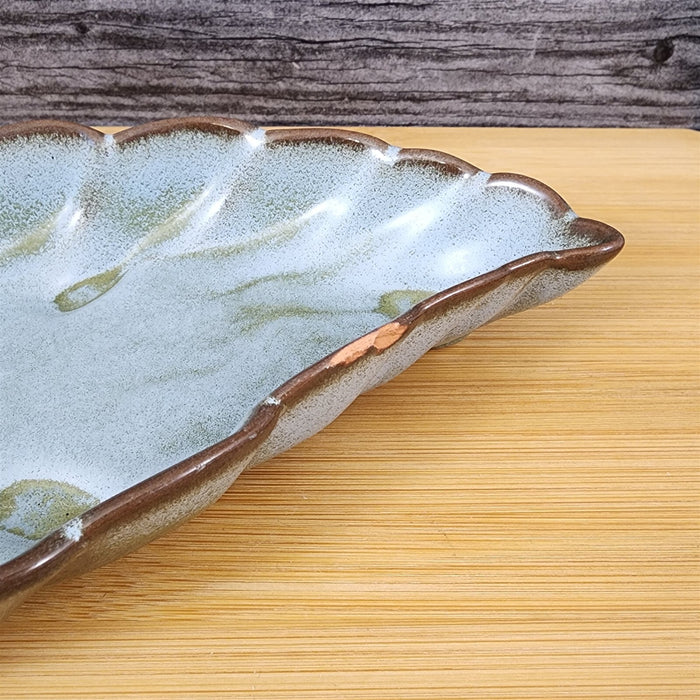 Frankoma Plainsman Woodland Moss Pottery 9" Leaf Dish Bowl Blue Brown Green