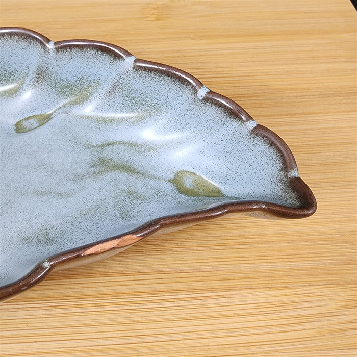 Frankoma Plainsman Woodland Moss Pottery 9" Leaf Dish Bowl Blue Brown Green