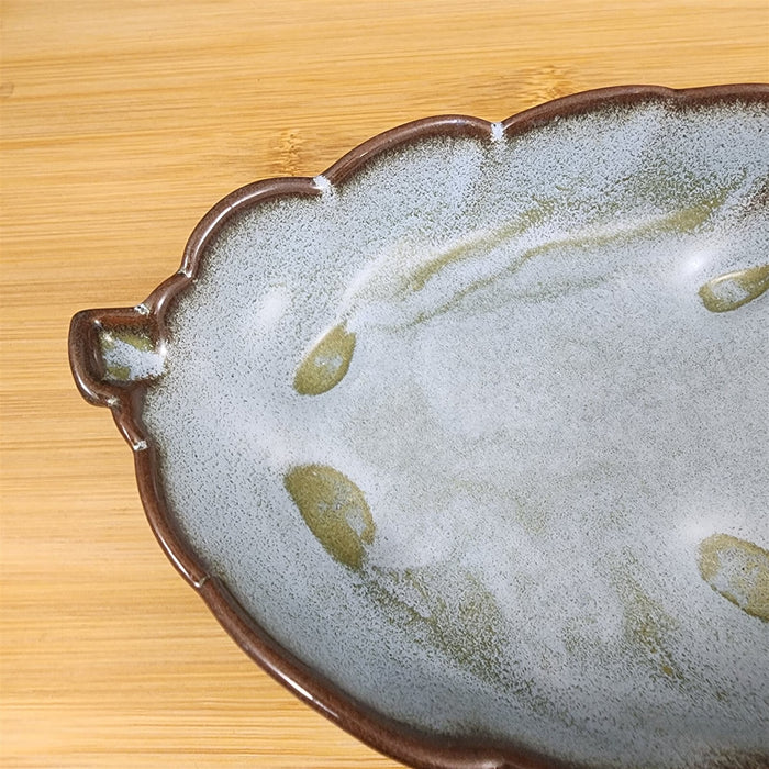 Frankoma Plainsman Woodland Moss Pottery 9" Leaf Dish Bowl Blue Brown Green