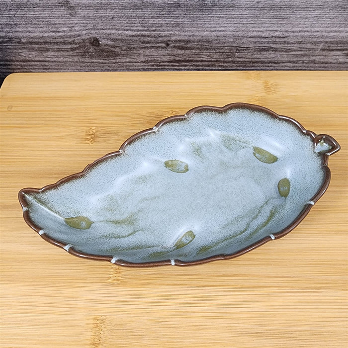 Frankoma Plainsman Woodland Moss Pottery 9" Leaf Dish Bowl Blue Brown Green