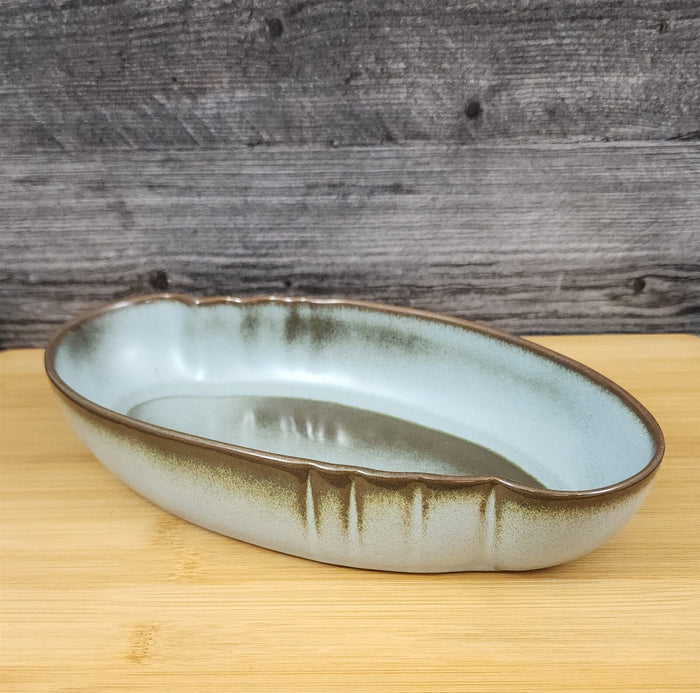 Frankoma Plainsman Woodland Moss Pottery Oriental Bowl Blue Brown Green 10" Dish
