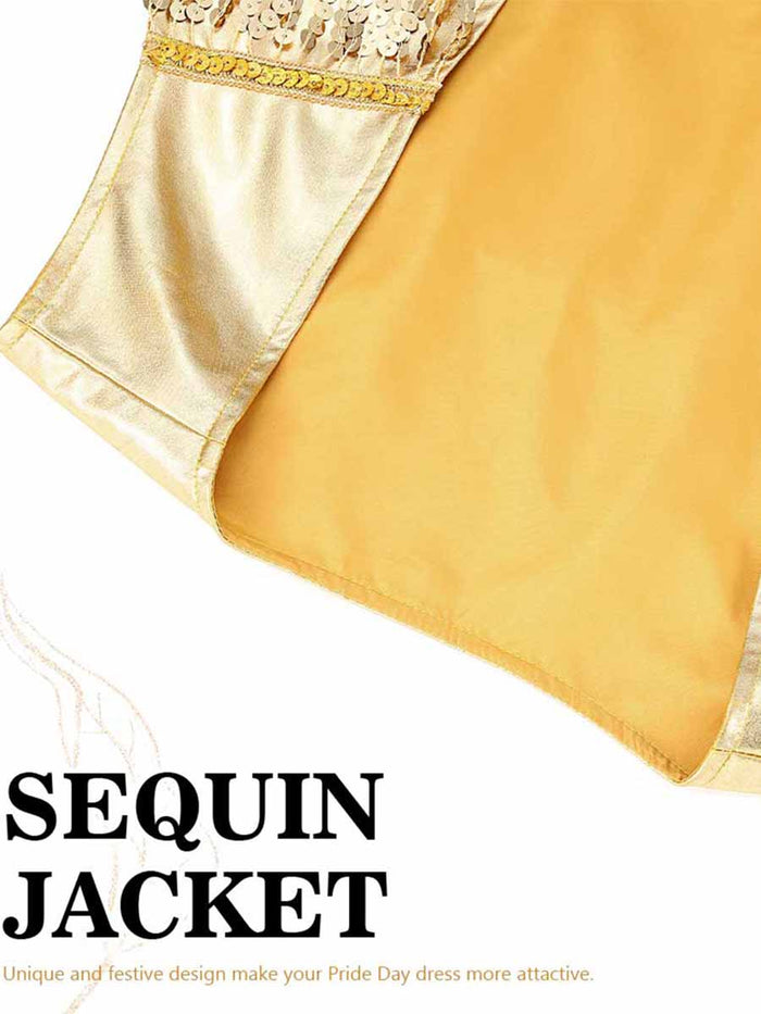 Front-Opening Gold Sequin Tassel Vest