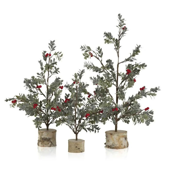 FROSTED MISTLETOE TREE RED BERRIES SHORT
