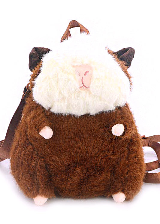 Sleepyville Critters Furry Hamster Plush Backpack in brown with 3D hamster plush design and two-tone furry face on rave festival backpack — front view