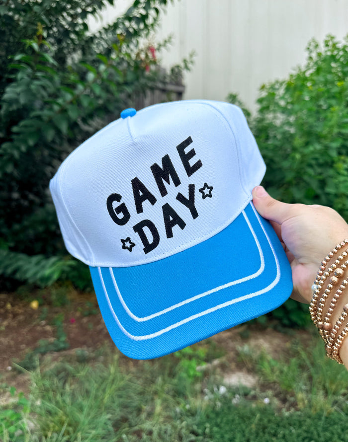 Game Day White/Blue Canvas Trucker Hat