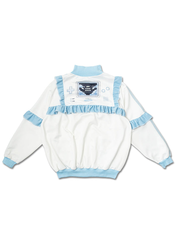 Game Over Frill White Jersey Oversized Jacket