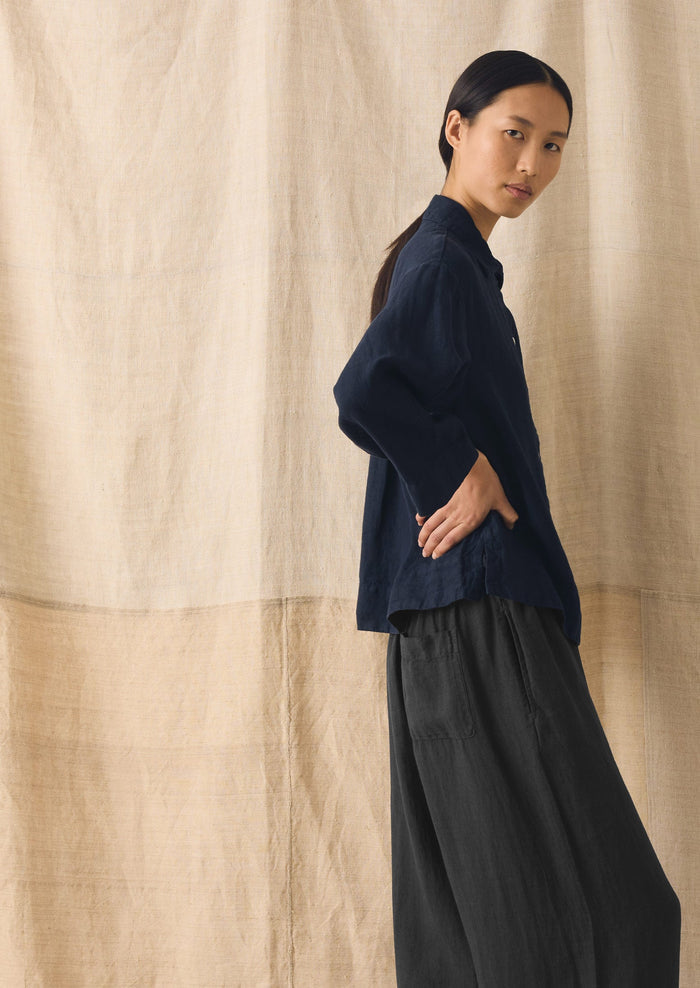 Garment Dyed Linen Shirt | Midnight