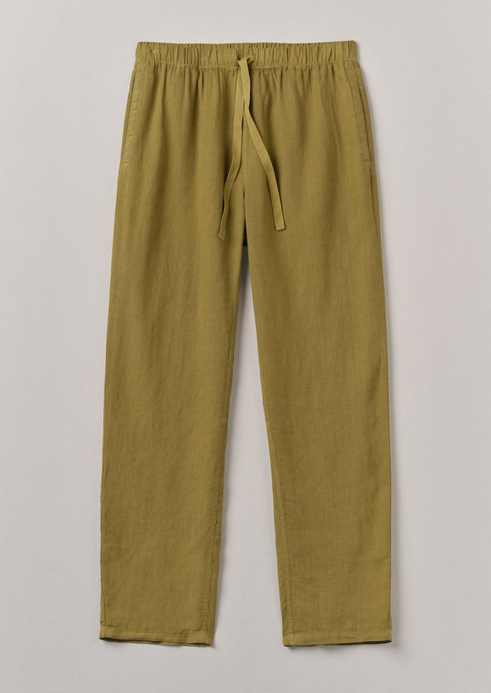 Garment Dyed Linen Trousers | Durian Green