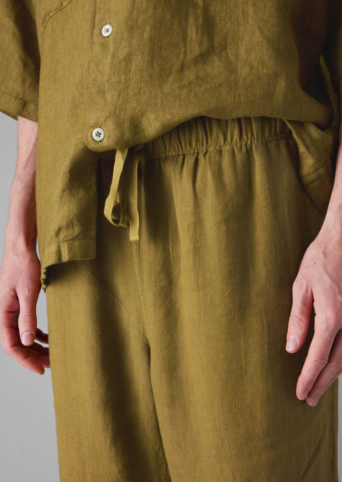Garment Dyed Linen Trousers | Durian Green