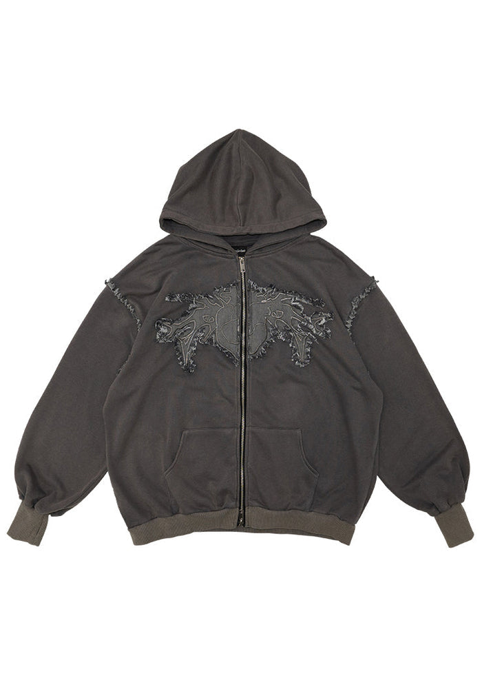 Gedraji Cryptid Corpse Dark Grey Oversized Zip Hoodie