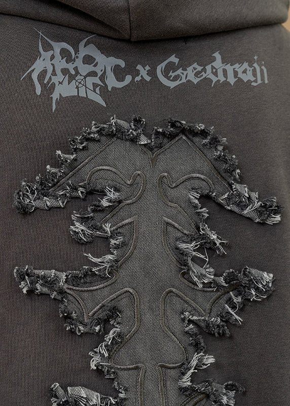 Gedraji Cryptid Corpse Dark Grey Oversized Zip Hoodie