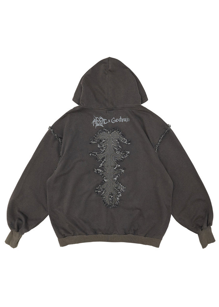 Gedraji Cryptid Corpse Dark Grey Oversized Zip Hoodie