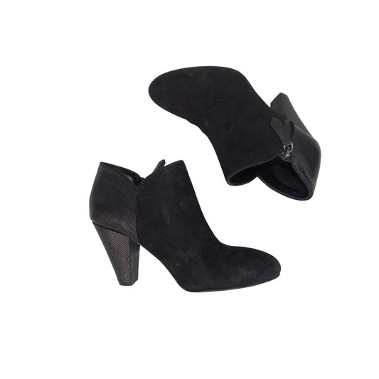 Gianni Bini Black Suede Reptile Embossed Leather Ankle Boots 7.5M 40540