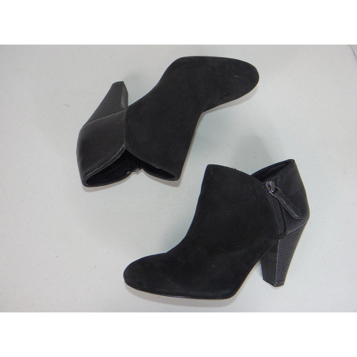 Gianni Bini Black Suede Reptile Embossed Leather Ankle Boots 7.5M 40541