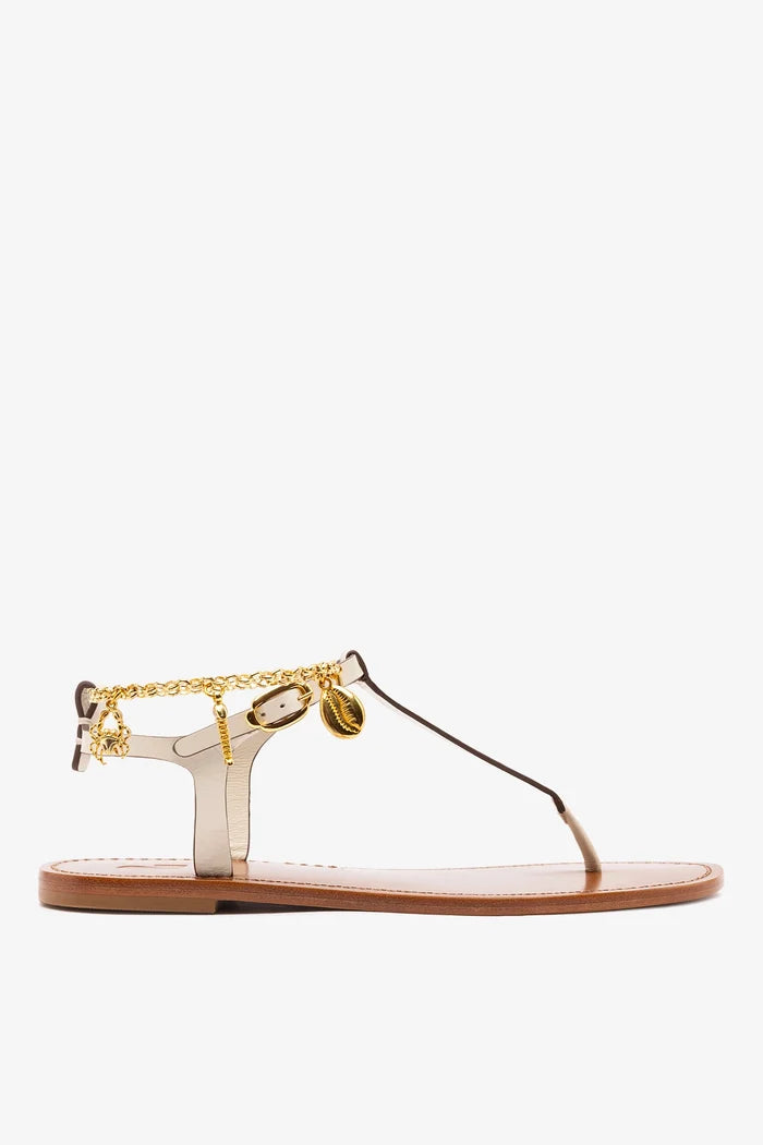Gipsy Sandal In Ivory Vegetale Leather Flat - Sandal Larroudé