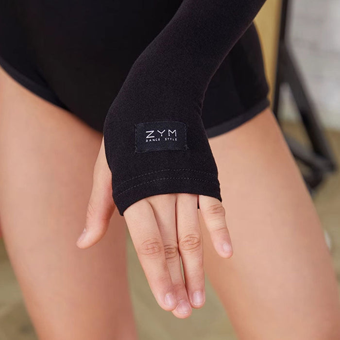 Girls Black Long-sleeved Dancewear Practice Tops Bodysuit